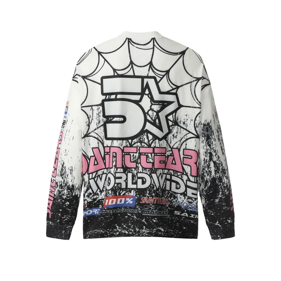 Saint michael tears all-over printed long-sleeved vintage autumn and winter T-shirt Style number: 118 Size: M L XL Wholesale price: 136 Color: white